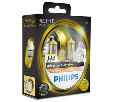 Крушки H4 Philips Color Vision Yellow 60/55W к-т